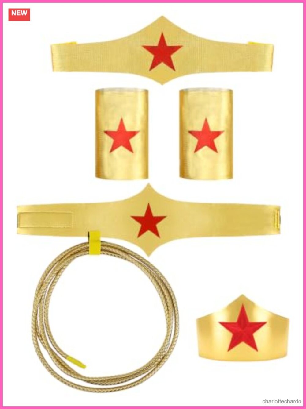 Women's Hero Style Costume Accessory Set Headband Cuffs Belt Lasso Halloween